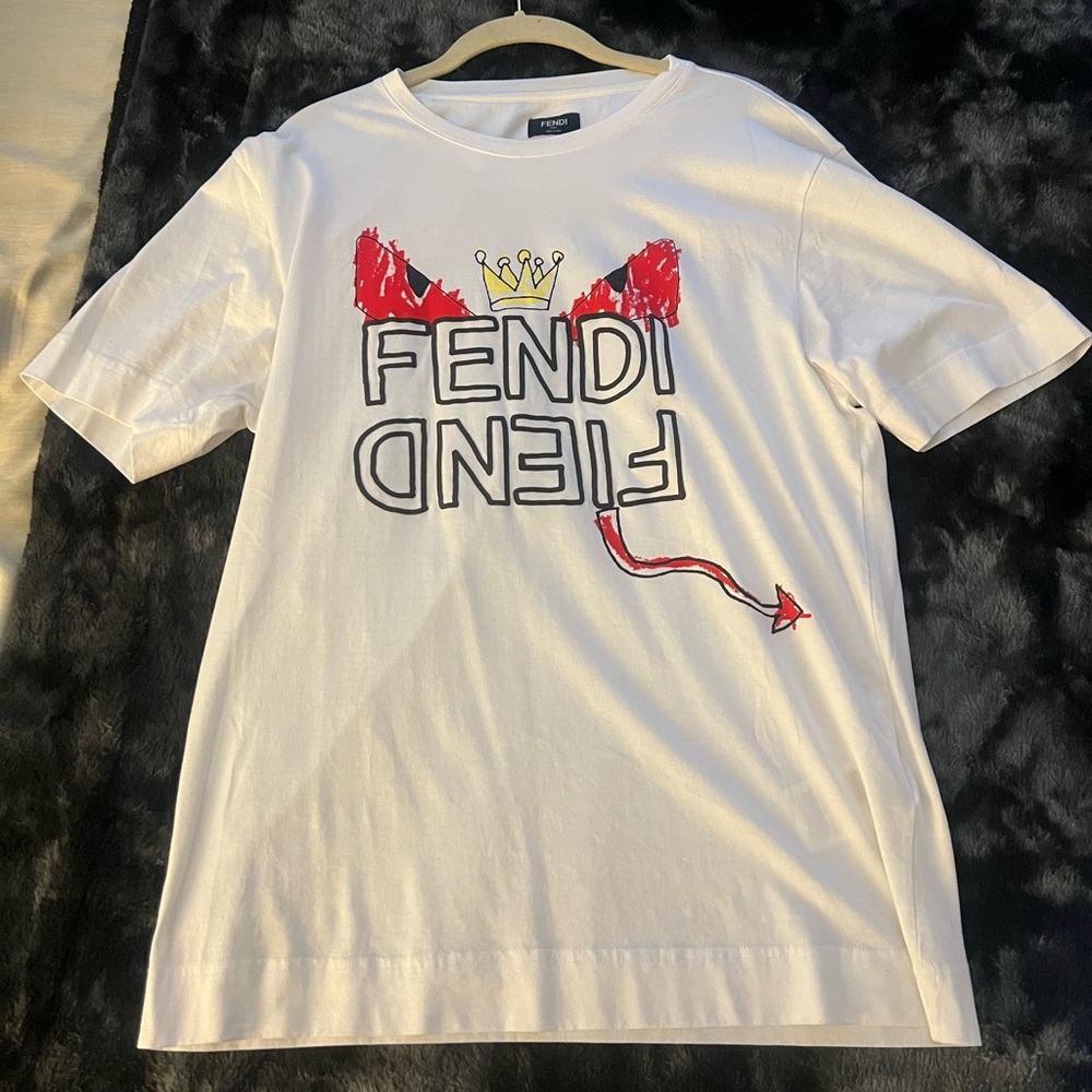 Fendi White Tee with Red and Black Design